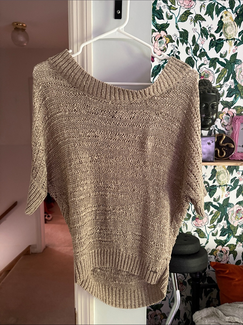 Hang Ten Beige Open-Knit Off-the-Shoulder Sweater